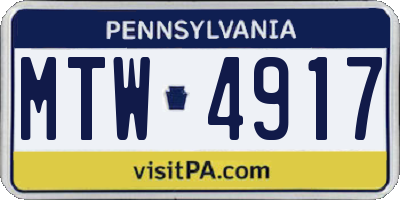 PA license plate MTW4917