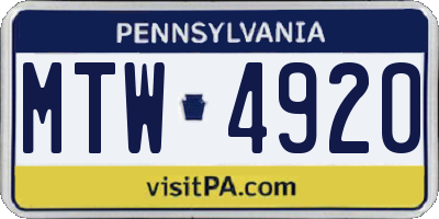 PA license plate MTW4920