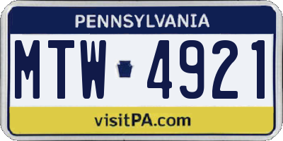 PA license plate MTW4921
