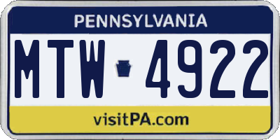 PA license plate MTW4922