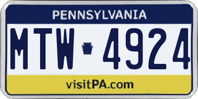 PA license plate MTW4924