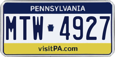 PA license plate MTW4927