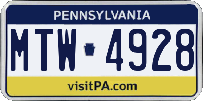 PA license plate MTW4928
