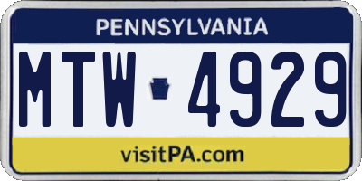 PA license plate MTW4929