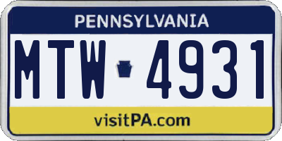 PA license plate MTW4931