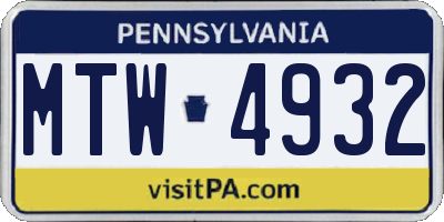 PA license plate MTW4932