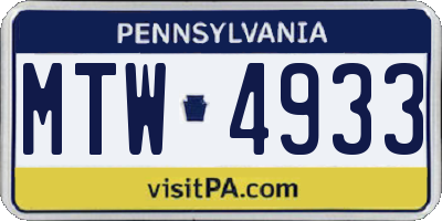 PA license plate MTW4933
