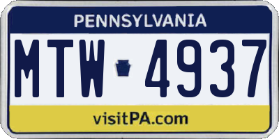 PA license plate MTW4937