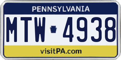 PA license plate MTW4938