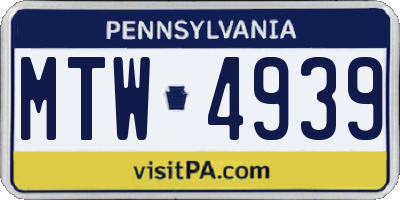 PA license plate MTW4939