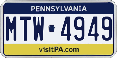 PA license plate MTW4949