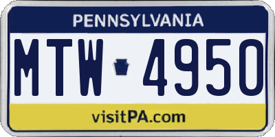 PA license plate MTW4950