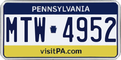 PA license plate MTW4952