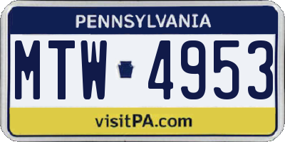 PA license plate MTW4953