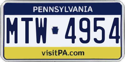PA license plate MTW4954