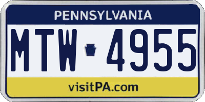 PA license plate MTW4955