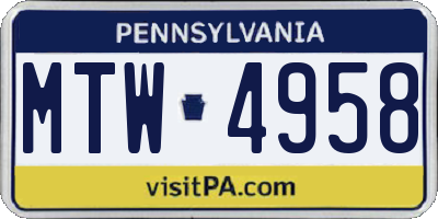 PA license plate MTW4958