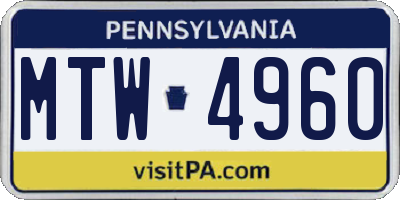 PA license plate MTW4960