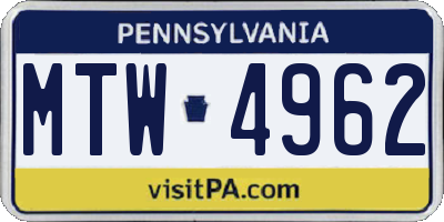 PA license plate MTW4962