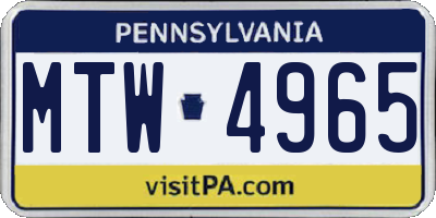 PA license plate MTW4965