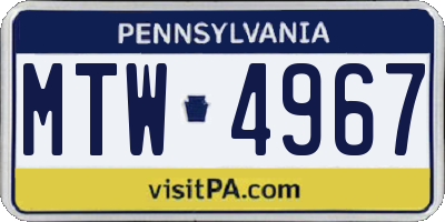 PA license plate MTW4967