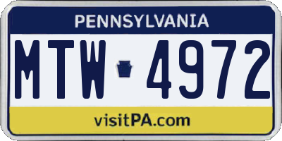 PA license plate MTW4972