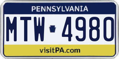 PA license plate MTW4980