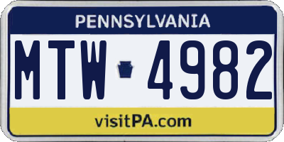 PA license plate MTW4982