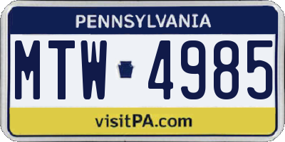 PA license plate MTW4985