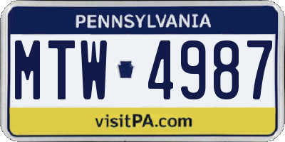 PA license plate MTW4987