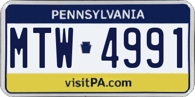 PA license plate MTW4991