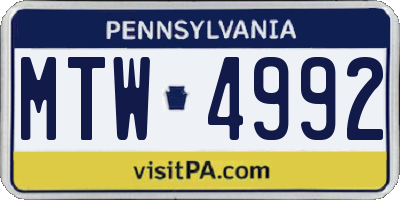 PA license plate MTW4992