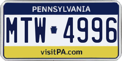 PA license plate MTW4996