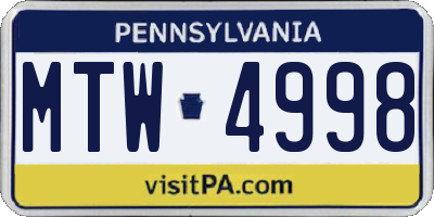 PA license plate MTW4998