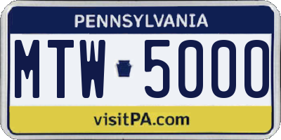 PA license plate MTW5000
