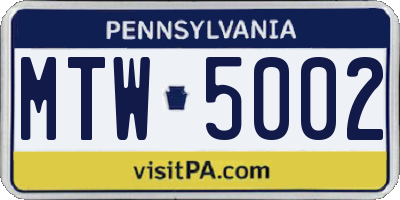 PA license plate MTW5002