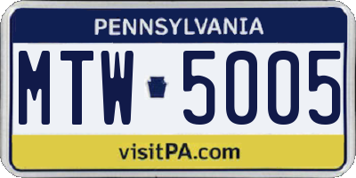 PA license plate MTW5005