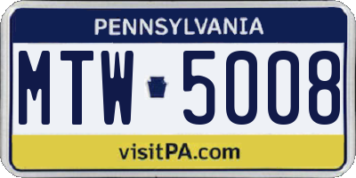 PA license plate MTW5008