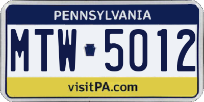 PA license plate MTW5012