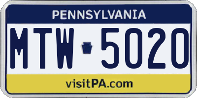 PA license plate MTW5020