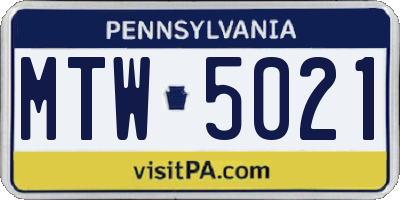 PA license plate MTW5021