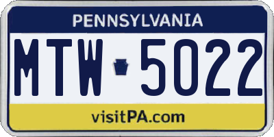 PA license plate MTW5022