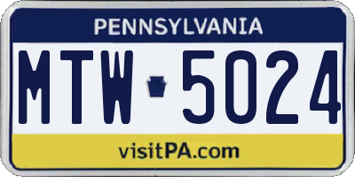PA license plate MTW5024
