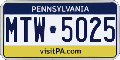 PA license plate MTW5025