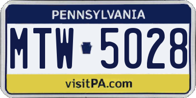 PA license plate MTW5028