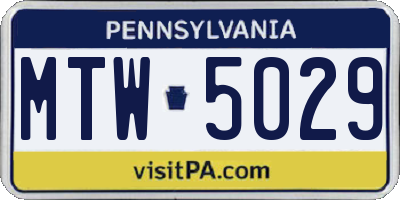PA license plate MTW5029