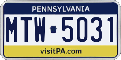 PA license plate MTW5031