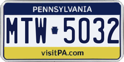 PA license plate MTW5032