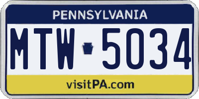 PA license plate MTW5034