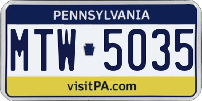 PA license plate MTW5035